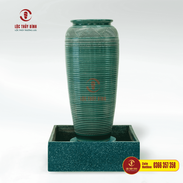 Bộ Đơn Lu Nước Phong Thuỷ Xanh Kẻ S2 Chậu Tròn