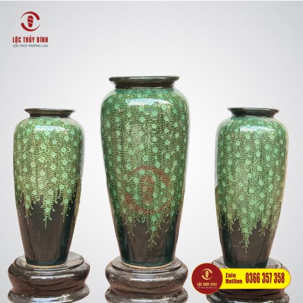 Bộ Ba Bình Nước Phong Thuỷ Hoa Lộc Vừng Xanh