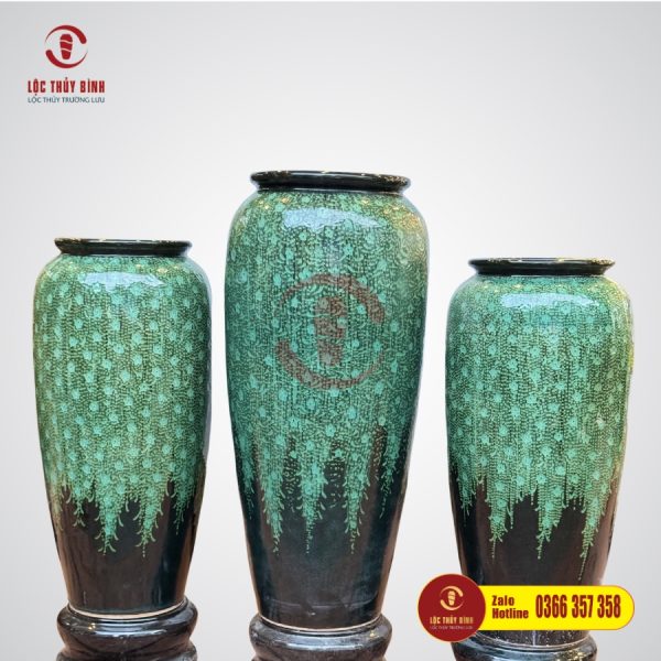 Bộ Ba Bình Nước Phong Thuỷ Hoa Lộc Vừng Xanh