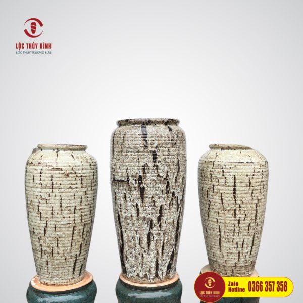 Bộ Ba Lu Nước Phong Thuỷ Vân Sóng Kem