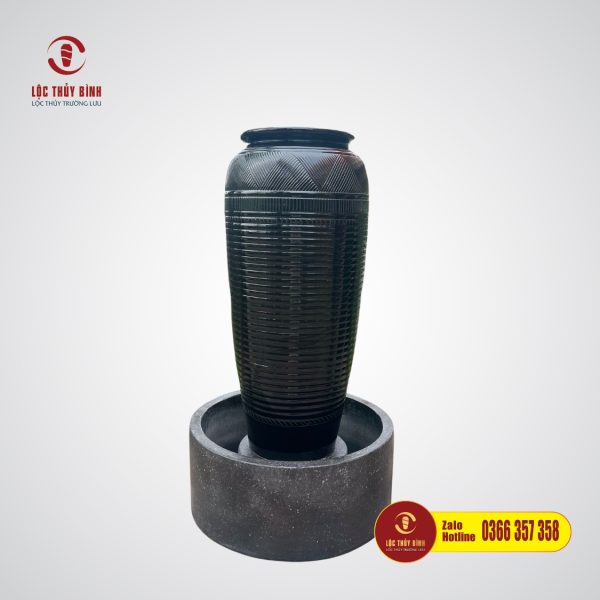 Bộ Đơn Lu Nước Phong Thuỷ Đen Kẻ Chậu Tròn