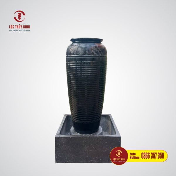 Bộ Đơn Lu Nước Phong Thuỷ Đen Kẻ Chậu Vuông