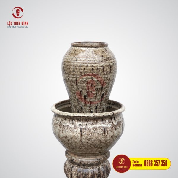 Bộ Đơn Lu Nước Phong Thuỷ Kem Nhỏ Vân Sóng