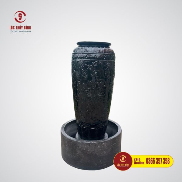 Bộ Đơn Lu Nước Phong Thuỷ Đen Hoa Sen Chậu Tròn S1