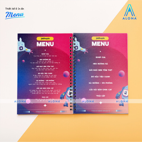 Menu nhựa - Vũ Trụ In ấn Alona - Công Ty TNHH Alona
