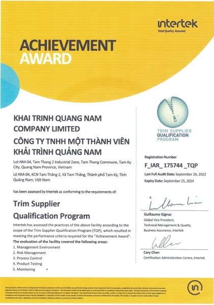 Intertek - Chỉ May Khải Trình - Công Ty TNHH MTV Khải Trình