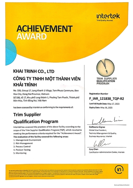 Intertek - Chỉ May Khải Trình - Công Ty TNHH MTV Khải Trình