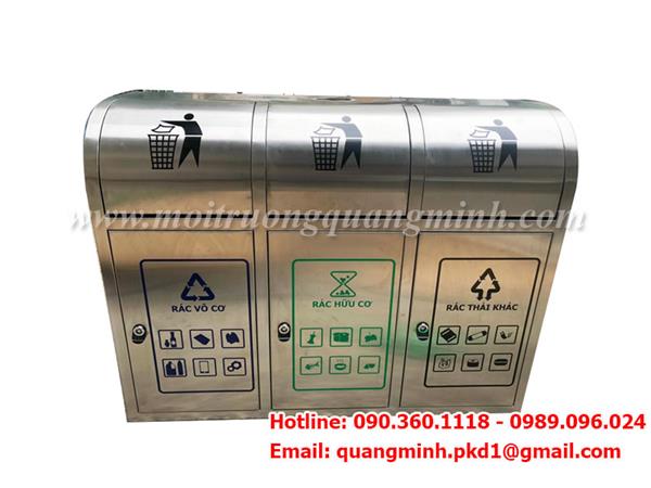 Thùng rác 3 ngăn ngoài trời QM12 - Môi Trường Quang Minh - Công Ty TNHH Công Nghiệp Môi Trường Quang Minh