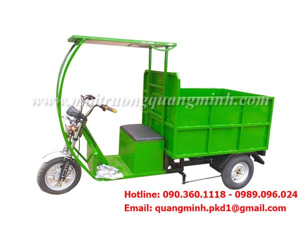 Xe gom rác chạy điện thùng lật đổ 1m3 có mái che - Môi Trường Quang Minh - Công Ty TNHH Công Nghiệp Môi Trường Quang Minh