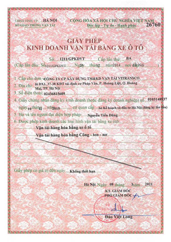 Giấy phép vận tải