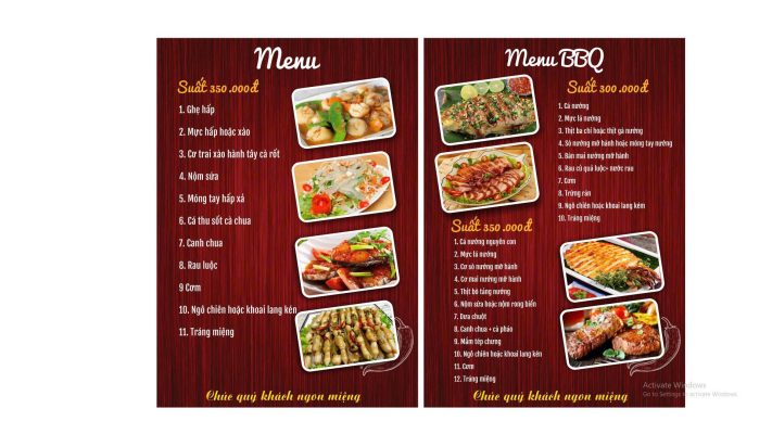 Menu nhà hàng Hải Nam