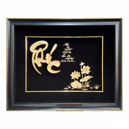 Tranh chữ Phúc dát vàng 24k