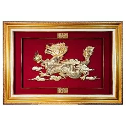 Tranh rồng phú quý dát vàng (132x90cm) - Quà Tặng Dát Vàng - Công Ty TNHH Q&V