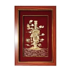 Tranh rồng phú quý dát vàng (36x50cm) - Quà Tặng Dát Vàng - Công Ty TNHH Q&V