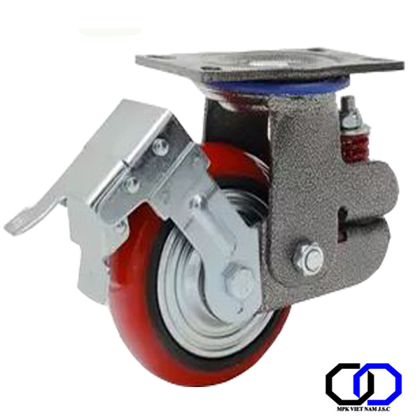 Bánh xe PU lò so giảm sóc xoay có khóa phi 200 - Bánh Xe Đẩy MPK - Công Ty Cổ Phần MPK Việt Nam
