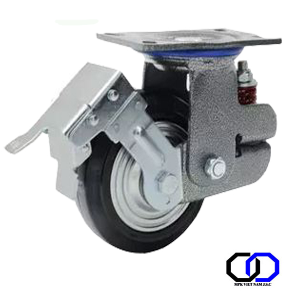 Bánh xe cao su lò so giảm sóc xoay có khóa phi 200 - Bánh Xe Đẩy MPK - Công Ty Cổ Phần MPK Việt Nam
