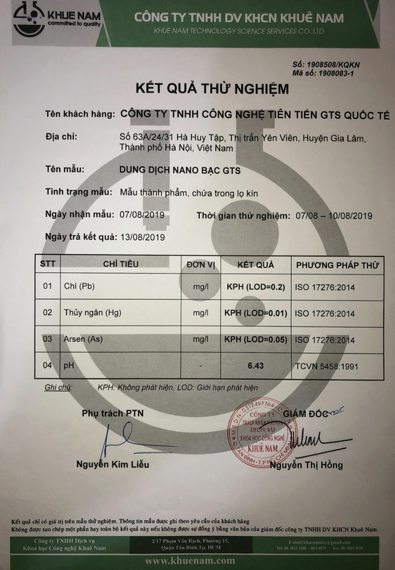 Bản test Nano bạc GTS - Chế Phẩm Và Phụ Gia Chống Mốc Toàn Diện GTS - Công Ty Cổ Phần Công Nghệ Vật Liệu Tiên Tiến GTS Quốc Tế