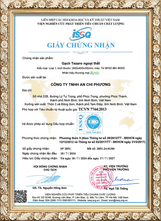 Giấy chứng nhận phù hợp tiêu chuẩn quốc gia TCVN 7744:2013 - Gạch Tràng An -  Công Ty TNHH An Chi Phương