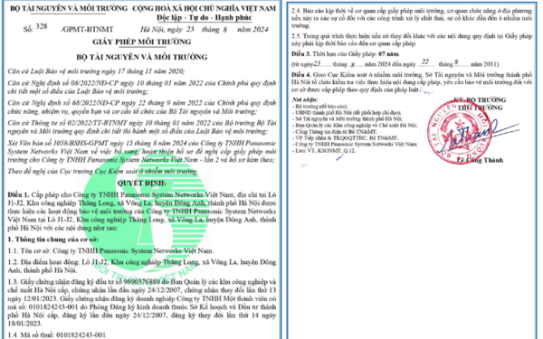 GPMT CTTHNN Panasonic System Networks VN - Tư Vấn Giấy Cấp Phép Môi Trường - Công Ty TNHH Tư Vấn Môi Trường Hà Nội