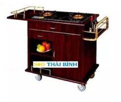 Xe đẩy bàn bếp gỗ viền inox - Đồ Dùng, Thiết Bị Khách Sạn Sao Thái Bình - Công Ty Cổ Phần Lục Quân