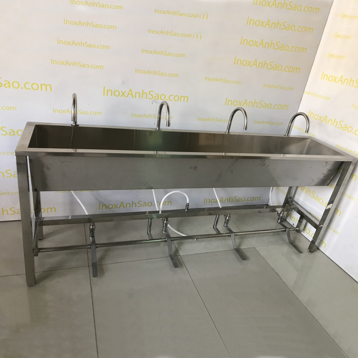 Chậu rửa tay công nghiệp van nước đạp chân - Inox Ánh Sao - Công Ty TNHH Inox ánh Sao