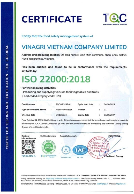 Chứng nhận ISO 22000:2018