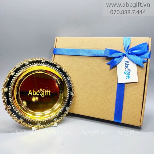 Bộ quà tặng – Giftset Dĩa tròn kim loại D10 đồng đỏ hoa sen 18cm - Quà Tặng Doanh Nghiệp InLogo - Công Ty TNHH In Logo