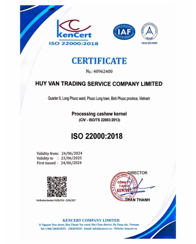 ISO 22000:2018 - Công Ty TNHH Một Thành Viên Thương Mại Dịch Vụ Huy Vân