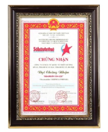 Giấy chứng nhận Sản phẩm tin cậy - Thiên Hương Shoes - Công Ty Cổ Phần Đầu Tư Quốc Tế Thiên Hương