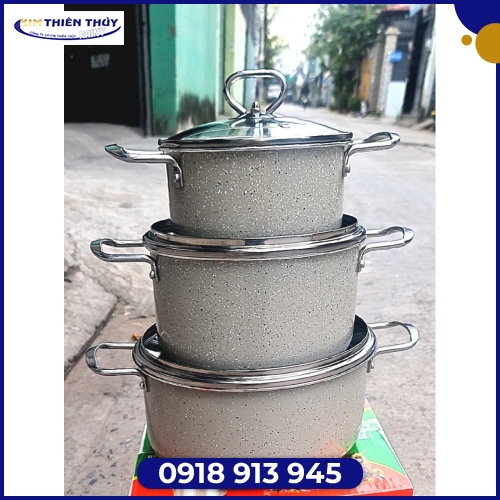 Bộ 3 nồi nhôm Family đáy từ, nắp kính