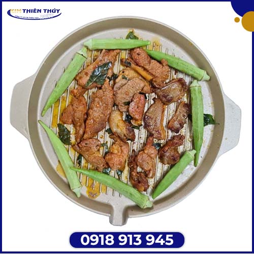 Chảo nhôm đúc nướng không khói, vân đá, bếp từ