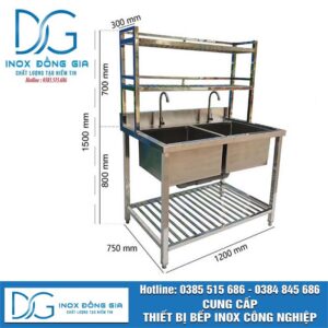 Chậu rửa công nghiệp đôi có giá nan - Bếp Công Nghiệp Đồng Gia - Thiết Bị Bếp Inox Đồng Gia