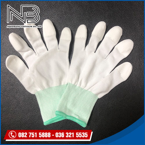 Găng tay màu trắng phủ PU đầu ngón (Size M) - Vật Tư Phòng Sạch Ngọc Bích - Công Ty TNHH Thương Mại Ngọc Bích Việt Nam