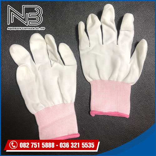 Găng tay màu trắng phủ PU đầu ngón (Size S) - Vật Tư Phòng Sạch Ngọc Bích - Công Ty TNHH Thương Mại Ngọc Bích Việt Nam