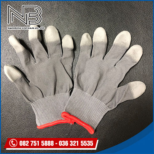 Găng tay màu xám phủ PU đầu ngón - Vật Tư Phòng Sạch Ngọc Bích - Công Ty TNHH Thương Mại Ngọc Bích Việt Nam