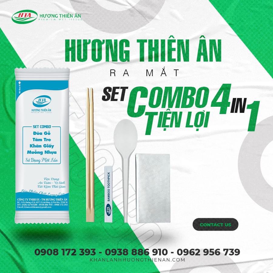 Combo 4 món: Đũa,tăm, muỗng, khăn giấy - Khăn Lạnh Hương Thiên Ân - Công Ty TNHH Một Thành Viên Sản Xuất Và Thương Mại Hương Thiên Ân
