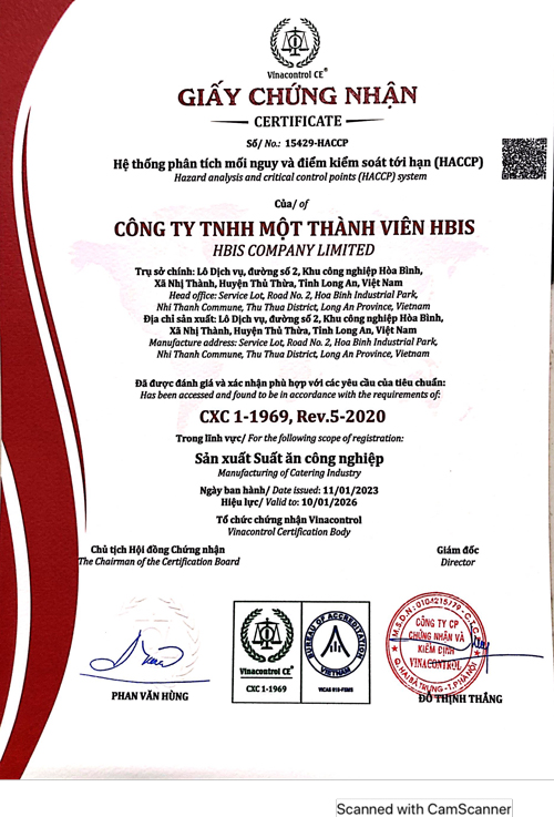 Chứng nhận ISO 22000:2018 - Suất Ăn Công Nghiệp HBIS - Công Ty TNHH Một Thành Viên HBIS