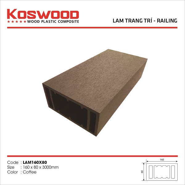 Lam gỗ nhựa ngoài trời Koswood 160x80 màu Coffee - Sàn Gỗ Công Nghiệp, Sàn Nhựa Giả Gỗ Hoàng An - Công Ty TNHH TM DV XD Hoàng An