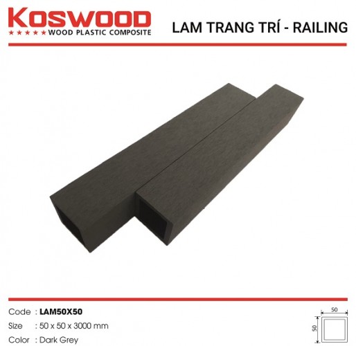 Lam gỗ nhựa ngoài trời Koswood 50x50 màu Dark Grey - Sàn Gỗ Công Nghiệp, Sàn Nhựa Giả Gỗ Hoàng An - Công Ty TNHH TM DV XD Hoàng An