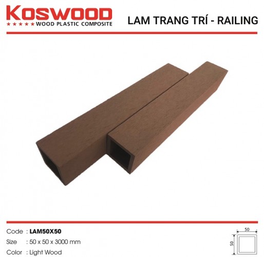 Lam gỗ nhựa ngoài trời Koswood 50x50 màu Light Wood - Sàn Gỗ Công Nghiệp, Sàn Nhựa Giả Gỗ Hoàng An - Công Ty TNHH TM DV XD Hoàng An