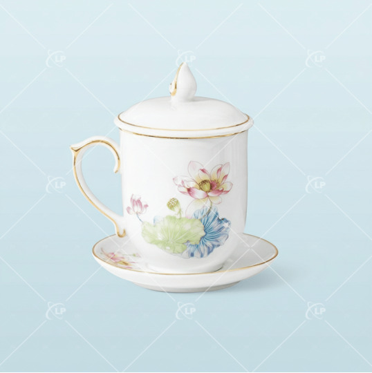 Ly sứ ngọn lửa sen hồng kẻ vàng - LPLS22