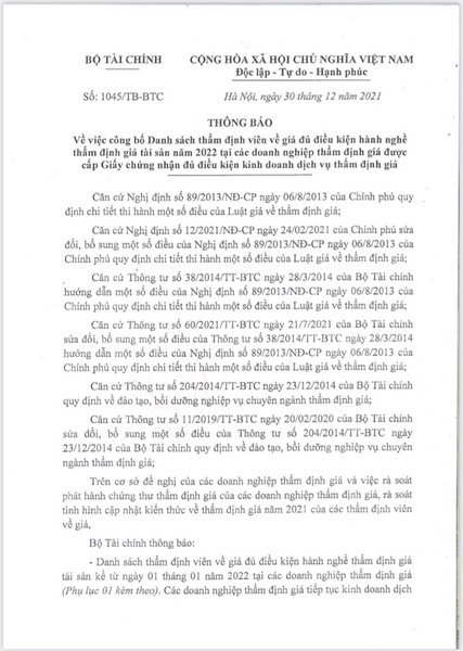 Giấy chứng nhận đủ điều kiện thẩm định giá - Thẩm Định Giá Quảng Nam - Công Ty CP Thẩm Định Giá Quảng Nam