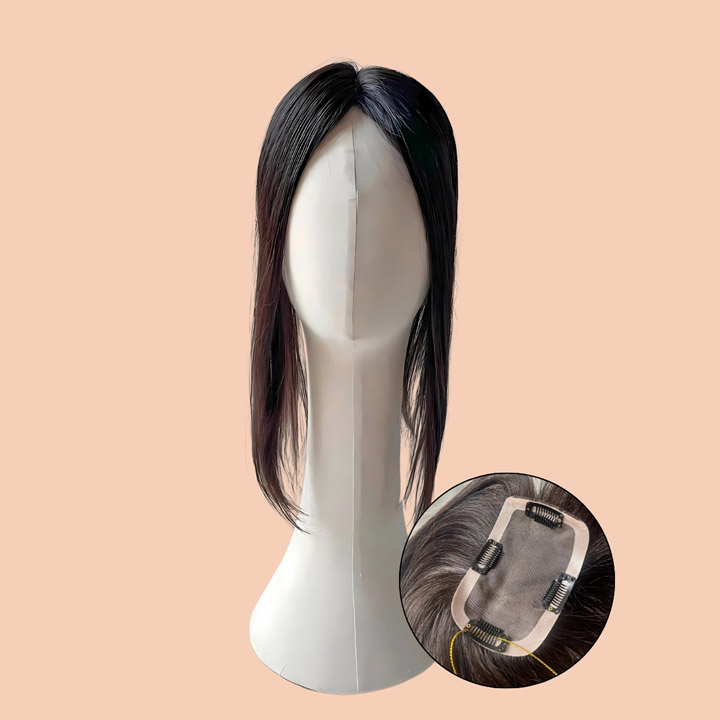 Tóc topper nữ che tóc bạc bằng tóc thật, dài 40cm, kích thước 12x14cm