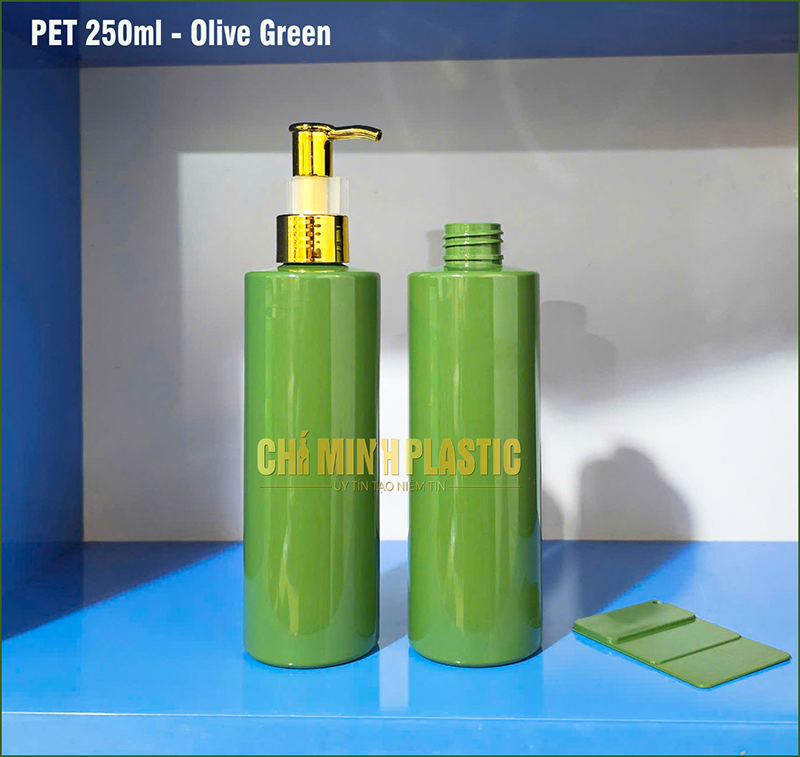 Vỏ chai PET 250ml xanh ôliu - Chai PET Nhựa Chí Minh - Công Ty CP Nhựa Chí Minh
