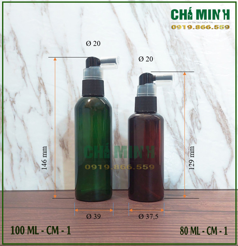 Vỏ chai 80ml - 100ml xịt ngang - Chai PET Nhựa Chí Minh - Công Ty CP Nhựa Chí Minh