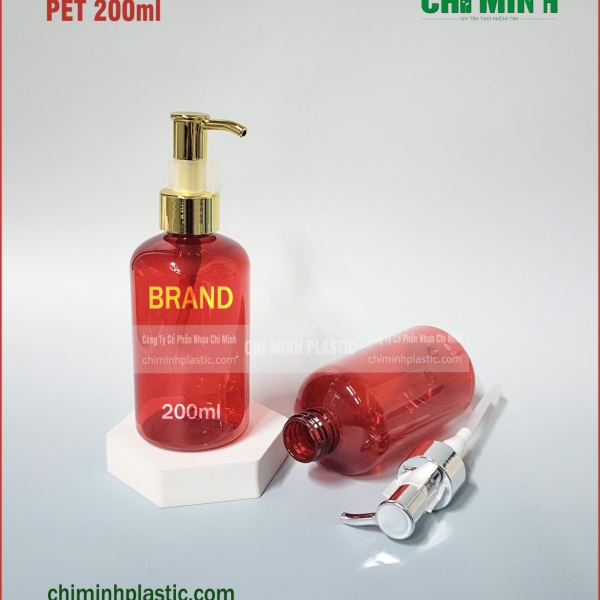 Chai nhựa PET 200ml-1, vòi kẹp xi vàng