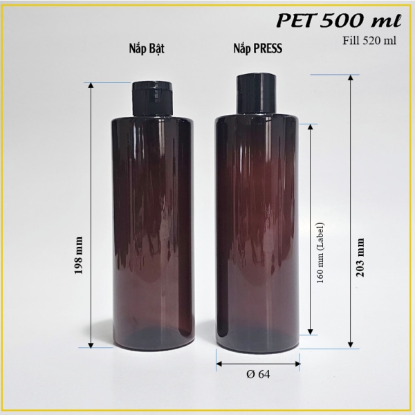 Chai nhựa PET 500ml-3 nắp bật