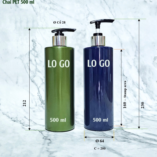 Chai nhựa PET 500ml-3 vai ngang