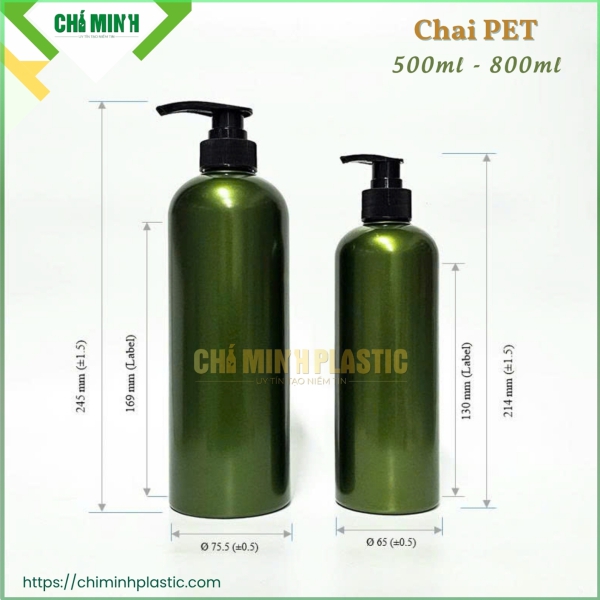 Chai nhựa PET 800ml-500ml xanh nhũ