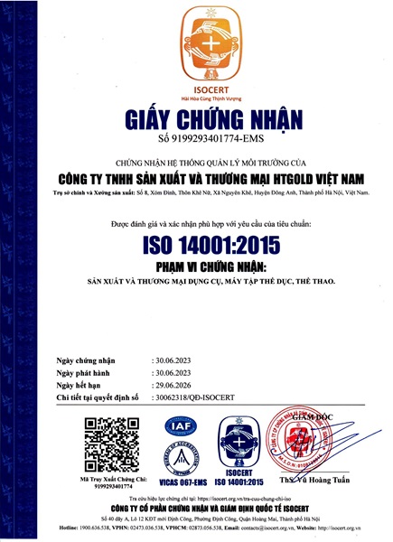 ISO 14001:2015 - Thiết bị thể thao HTGOLD - Công Ty TNHH Sản Xuất Và Thương Mại HTGOLD Việt Nam